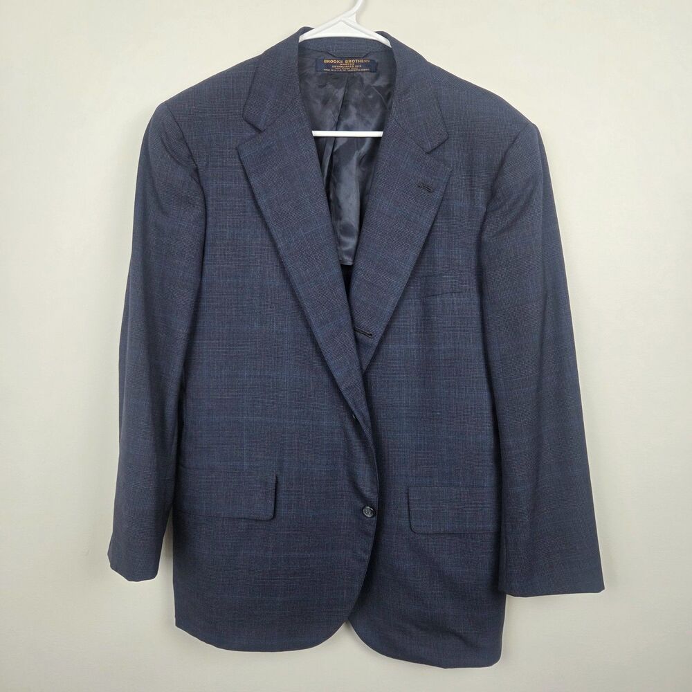 Brooks Brothers Makers Blazer Mens 40S Blue Plaid 3 Button Made USA Jacket